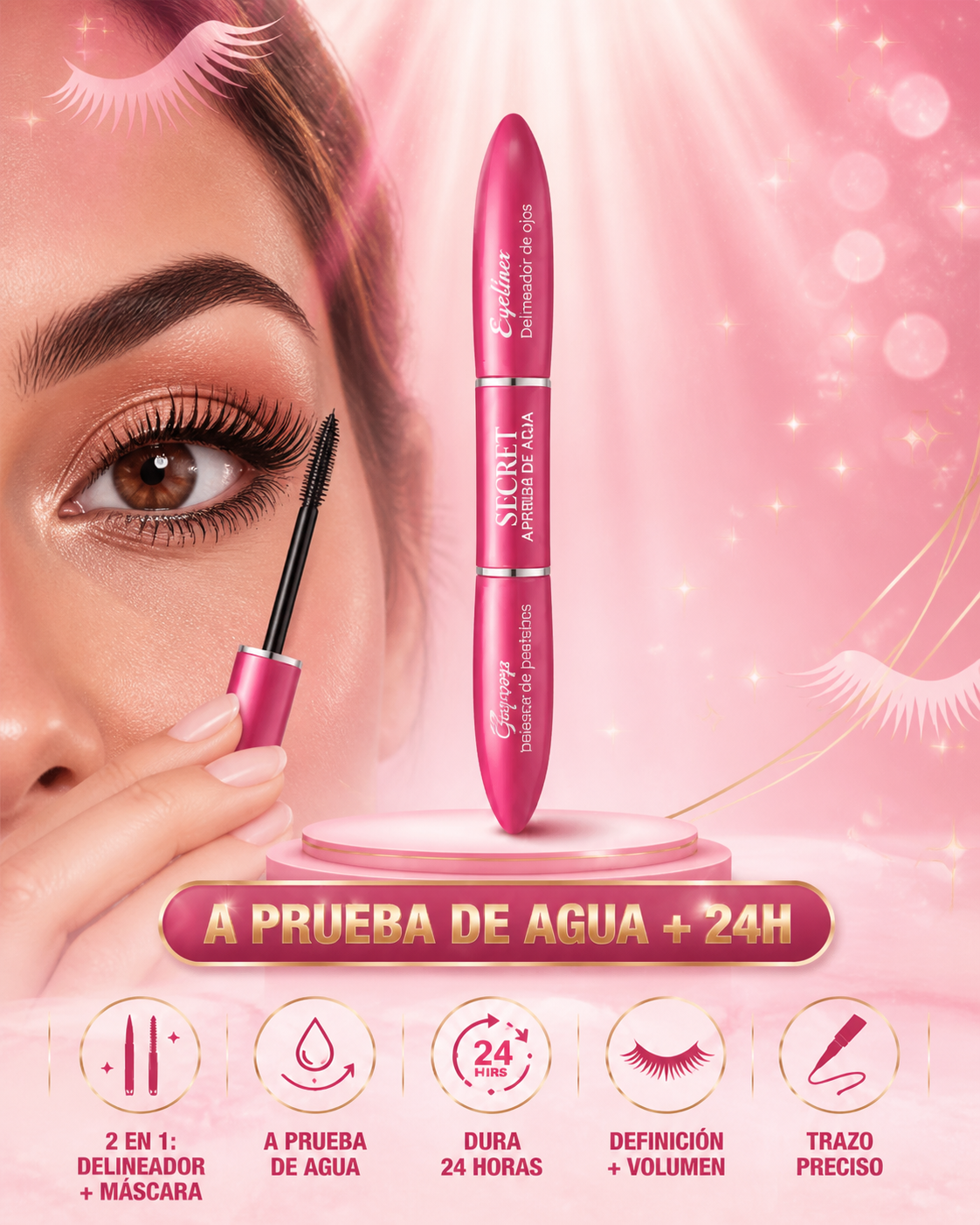MASCARA PESTAÑAS CON DELINEADOR 2X1 FLOWER SECRET