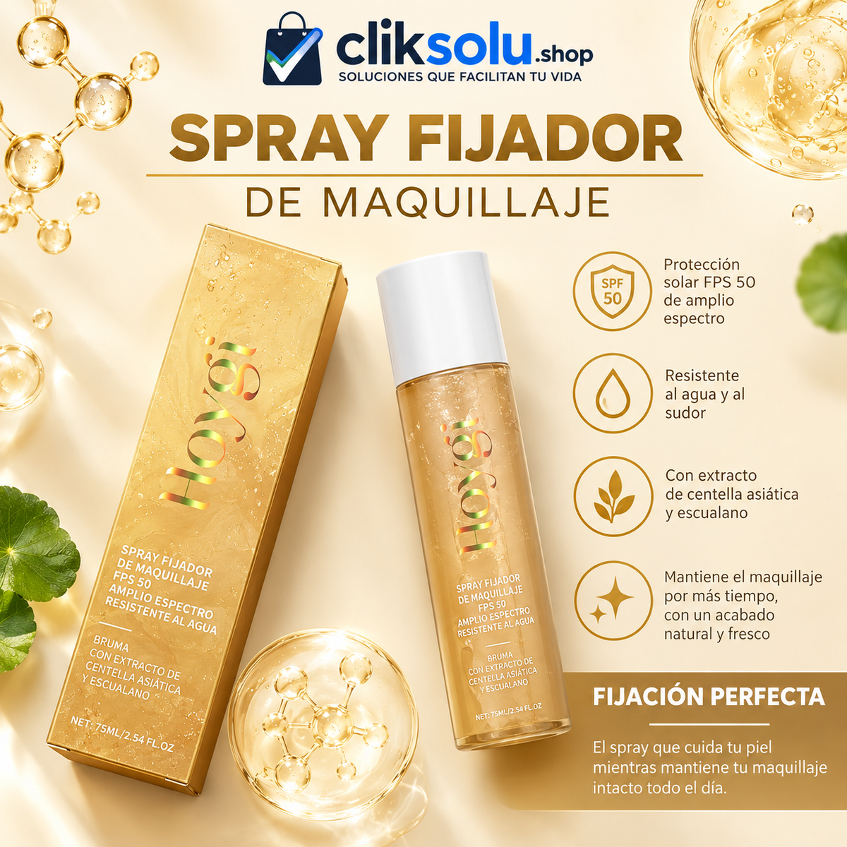Spray fijador de maquillaje con protector solar