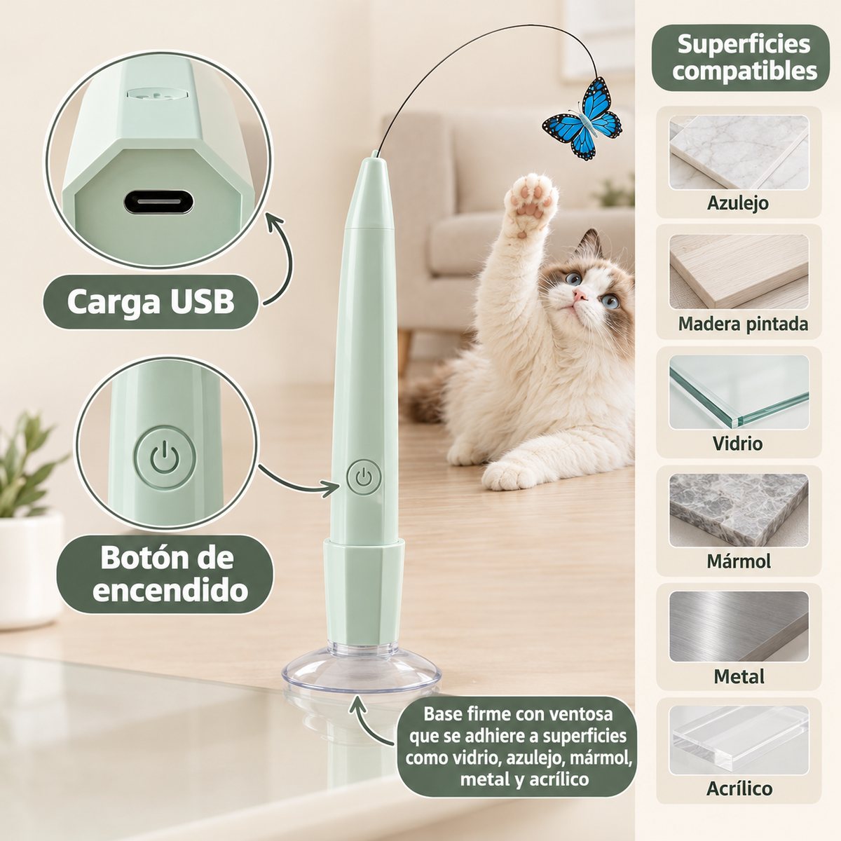 MARIPOSA AUTOMÁTICA PARA GATOS Tu gato juega solo, tú descansas.